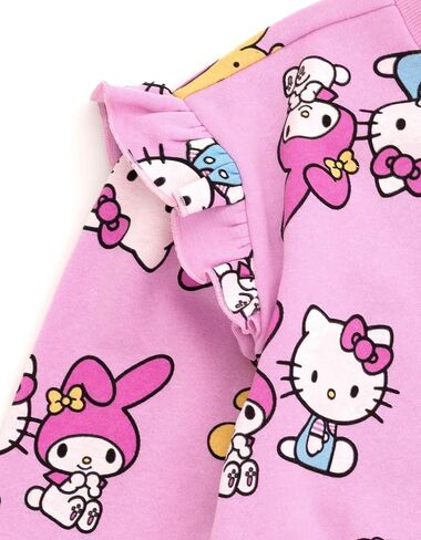 Hello Kitty Girls Fleece Pullover Sweatshirt and Ribbed Flare Leggings Outfit Set Toddler to Big Kid Sizes (4T - 14-16) in Saudi Arabia