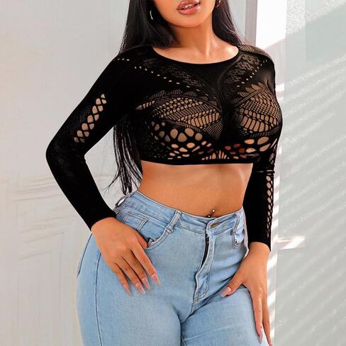 مجموعات طويلة الأكمام من شبك الصيد للنساء للنساء قمم مثيرة و Thongs Lace Bikini Beach in Kuwait