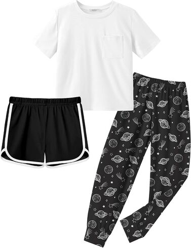 ملابس Arshiner Girls Clothes 3 قطع ملابس قصيرة الأكمام شورت الدلفين و Pant مجموعات ملابس الموضة مع جيوب in Saudi Arabia