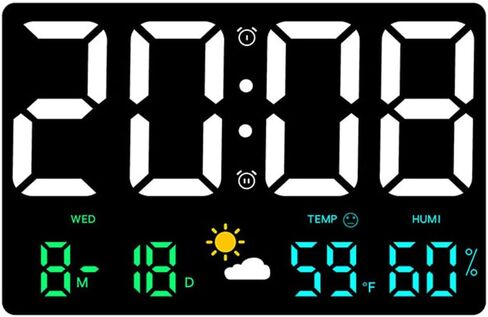 STOBAZA Large Digital Clock with Temp & Humidity Sensor | Colorful LED Display | Multifunctional Alarm Clocks Bedside with Weather Forecast for Living Room & Office, 9.7X6.2 Inch in Saudi Arabia