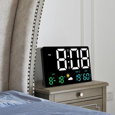 STOBAZA Large Digital Clock with Temp & Humidity Sensor | Colorful LED Display | Multifunctional Alarm Clocks Bedside with Weather Forecast for Living Room & Office, 9.7X6.2 Inch in Saudi Arabia