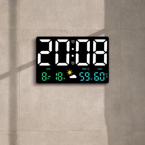 STOBAZA Large Digital Clock with Temp & Humidity Sensor | Colorful LED Display | Multifunctional Alarm Clocks Bedside with Weather Forecast for Living Room & Office, 9.7X6.2 Inch in Saudi Arabia