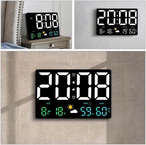 STOBAZA Large Digital Clock with Temp & Humidity Sensor | Colorful LED Display | Multifunctional Alarm Clocks Bedside with Weather Forecast for Living Room & Office, 9.7X6.2 Inch in Saudi Arabia