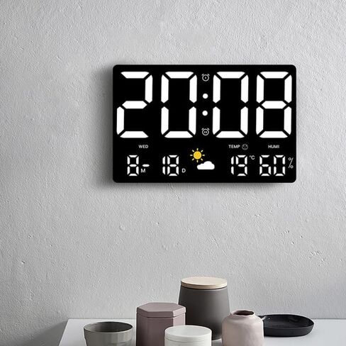 STOBAZA Large Digital Clock with Temp & Humidity Sensor | Colorful LED Display | Multifunctional Alarm Clocks Bedside with Weather Forecast for Living Room & Office, 9.7X6.2 Inch in Saudi Arabia