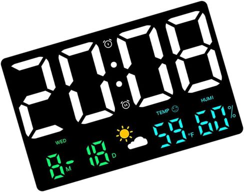 STOBAZA Large Digital Clock with Temp & Humidity Sensor | Colorful LED Display | Multifunctional Alarm Clocks Bedside with Weather Forecast for Living Room & Office, 9.7X6.2 Inch in Saudi Arabia