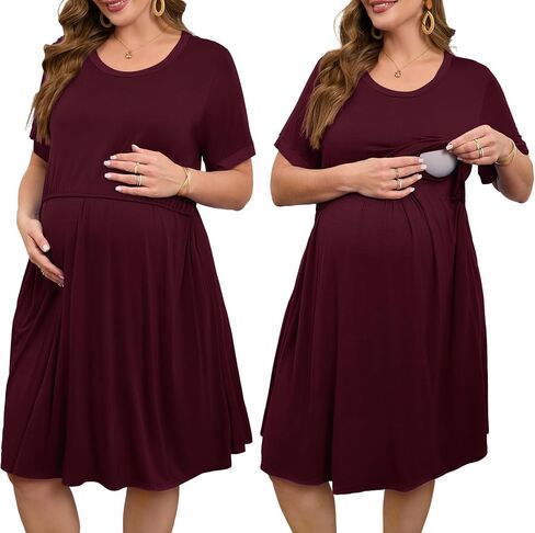 JollieLovin Women's Plus Size Maternity Dress Labor and Delivery Gown Summer Nursing Nightgowns Sleepwear(L-5XL) in Kuwait