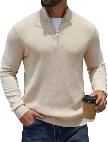 COOFANDY Quarter Zip Pullover Men Slim Fit Stretchy Ribbed 1/4 Zip Sweaters Business Casual Sweater in Saudi Arabia