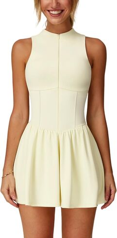 Women Sleeveless Zip Front Tennis Yoga Dresses Slim Fit Summer Built in Shorts Golf Athletic Dress with Pockets in Saudi Arabia