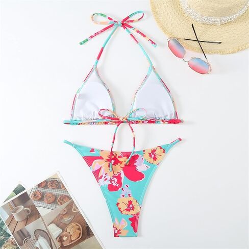 Triangle Bikini Set, Floral Cloud Print Swimwear, Blue and White Beachwear for Women, Two Piece Swimsuit PQ24055 in Saudi Arabia