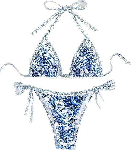 مجموعة Bikini سلسلة المثلثات الزهرية للسيدات ، أعلى الرسن الأصفر مع القاع الجانبي ، Summer Beach Swimwear PQ24200 in Kuwait