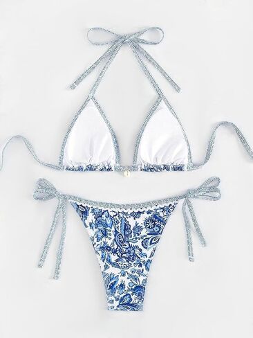 مجموعة Bikini سلسلة المثلثات الزهرية للسيدات ، أعلى الرسن الأصفر مع القاع الجانبي ، Summer Beach Swimwear PQ24200 in Kuwait