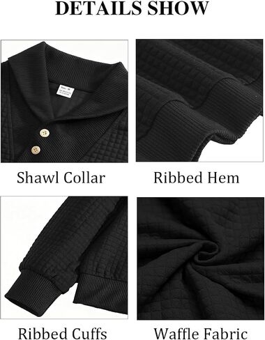Men's Shawl Collar Sweaters Long Sleeve Button Turtleneck Sweater Textured Waffle Pullover in Saudi Arabia