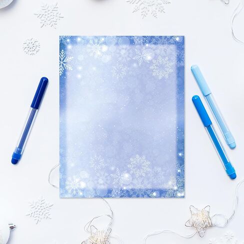 AnyDesign 60 Sheets Winter Stationery Letterhead Paper Single-Sided Print Christmas Gold Snowflake Letter Writing Paper for Notes Greeting Cards Invitation Office Printing, 8.5 x 11 Inch in Saudi Arabia