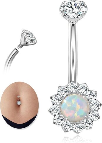 G23 Titanium Belly Button Rings, 8/10/12/14mm Belly Rings,14G Belly Button Rings, Navel Piercing Jewelry With Round Cubic Zirconia, Internally Threaded, Nickel-Free in Saudi Arabia