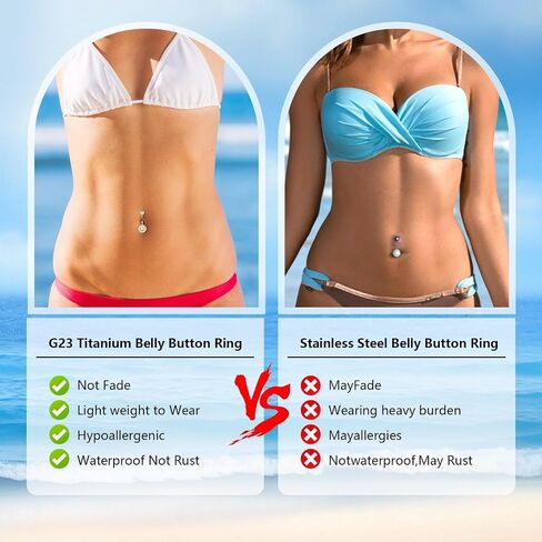 G23 Titanium Belly Button Rings, 8/10/12/14mm Belly Rings,14G Belly Button Rings, Navel Piercing Jewelry With Round Cubic Zirconia, Internally Threaded, Nickel-Free in Saudi Arabia
