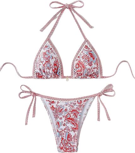 مجموعة Bikini سلسلة المثلثات الزهرية للسيدات ، أعلى الرسن الأصفر مع القاع الجانبي ، Summer Beach Swimwear PQ24200 in Saudi Arabia