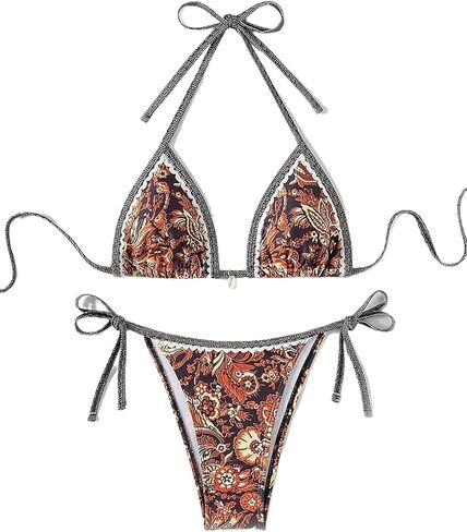 مجموعة Bikini سلسلة المثلثات الزهرية للسيدات ، أعلى الرسن الأصفر مع القاع الجانبي ، Summer Beach Swimwear PQ24200 in Kuwait