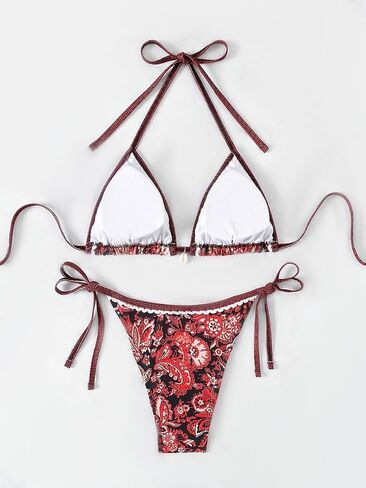 مجموعة Bikini سلسلة المثلثات الزهرية للسيدات ، أعلى الرسن الأصفر مع القاع الجانبي ، Summer Beach Swimwear PQ24200 in Kuwait