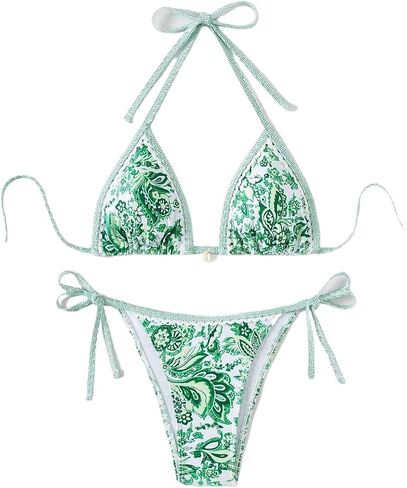 مجموعة Bikini سلسلة المثلثات الزهرية للسيدات ، أعلى الرسن الأصفر مع القاع الجانبي ، Summer Beach Swimwear PQ24200 in Kuwait