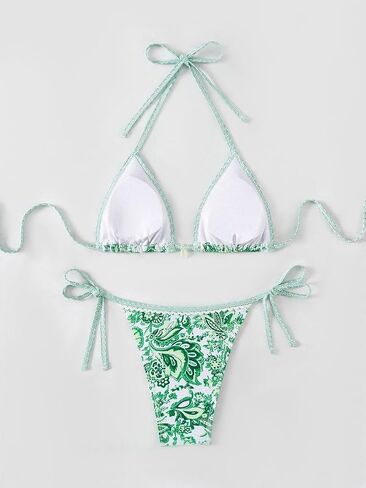 مجموعة Bikini سلسلة المثلثات الزهرية للسيدات ، أعلى الرسن الأصفر مع القاع الجانبي ، Summer Beach Swimwear PQ24200 in Kuwait