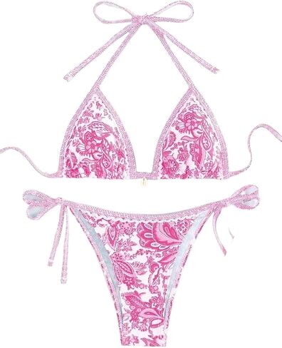 مجموعة Bikini سلسلة المثلثات الزهرية للسيدات ، أعلى الرسن الأصفر مع القاع الجانبي ، Summer Beach Swimwear PQ24200 in Kuwait