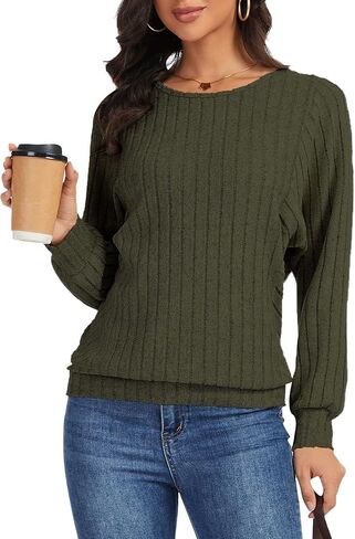 Womens Batwing Long Sleeve Shirts Lightweight Sweaters Work Tunic Tops Dressy Casual Loose Fit Fall Clothes 2025 in Kuwait