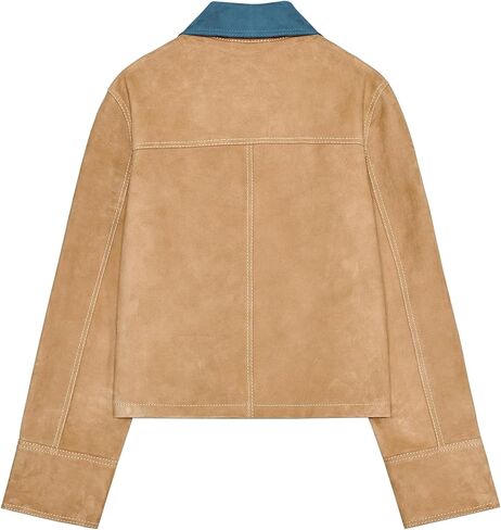 Mingzhu Women's Fall Faux Suede Contrasting Lapel Collar Jacket Long Sleeve Vintage Button Down Shackets with Pockets in Saudi Arabia