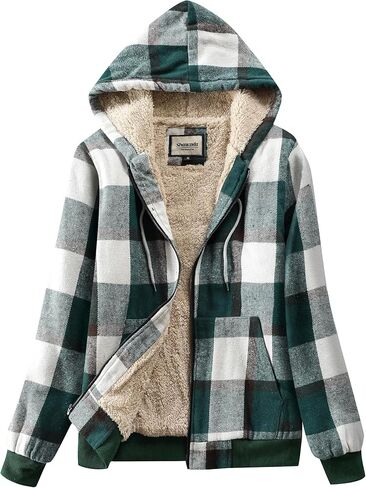 Shawnda Women's Flannel Casual Plaid Full zip up Sherpa sherpa cined Hoodie Coath مع جيوب in Kuwait