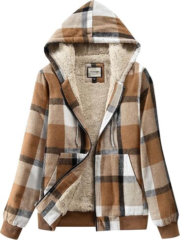 Shawnda Women's Flannel Casual Plaid Full zip up Sherpa sherpa cined Hoodie Coath مع جيوب in Kuwait