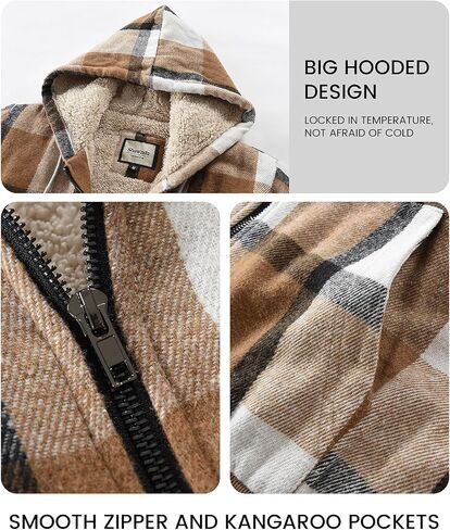 Shawnda Women's Flannel Casual Plaid Full zip up Sherpa sherpa cined Hoodie Coath مع جيوب in Kuwait