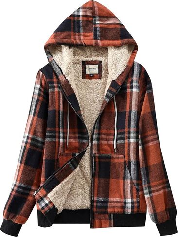 Shawnda Women's Flannel Casual Plaid Full zip up Sherpa sherpa cined Hoodie Coath مع جيوب in Saudi Arabia