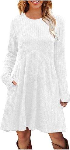 Fall Dresses for Women Long Sleeve Sweater Dress Casual Ribbed Knit Crewneck Dresses Loose Fit Knee Length Dress in Saudi Arabia