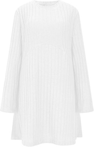 Fall Dresses for Women Long Sleeve Sweater Dress Casual Ribbed Knit Crewneck Dresses Loose Fit Knee Length Dress in Saudi Arabia