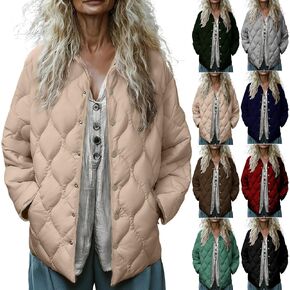 Puffer Jacket Womens Zip Up Quilted Jackets Lightweight Long Sleeve Stand Neck Warm Coat Outerwear with Pockets in Kuwait