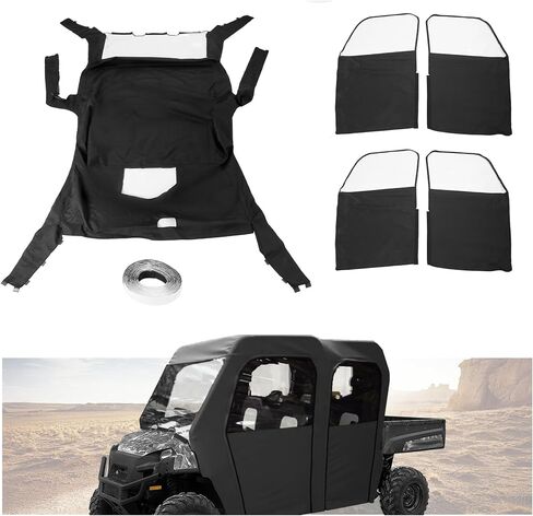 باب ناعم متوافق مع 2010-2014 Polaris Ranger XP800 Fullsize Crew Models بلاستيك الكابينة الكاملة سحاب سحاب أسود واضحة in Saudi Arabia