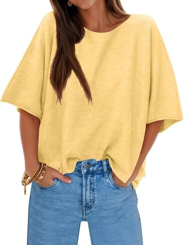 Cicy Bell Womens Half Sleeve Sweaters Oversized Boat Neck Knitted Pullover Sweater Trendy Casual Loose Fit Fall Tops in Kuwait