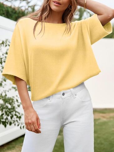 Cicy Bell Womens Half Sleeve Sweaters Oversized Boat Neck Knitted Pullover Sweater Trendy Casual Loose Fit Fall Tops in Kuwait