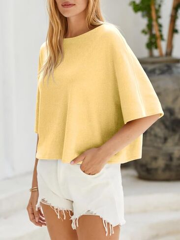 Cicy Bell Womens Half Sleeve Sweaters Oversized Boat Neck Knitted Pullover Sweater Trendy Casual Loose Fit Fall Tops in Kuwait