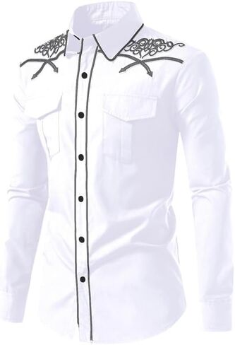 KISSQIQI Mens Western Cowboy Shirt Casual Button Down Long Sleeve Embroidered Shirts Fashion Slim Fit Design Shirts in Saudi Arabia