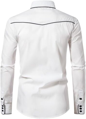 Kissqiqi Mens Western Cowboy Shirt زر غير رسمي أسفل الأكمام الطويلة قمصان مطرزة in Kuwait