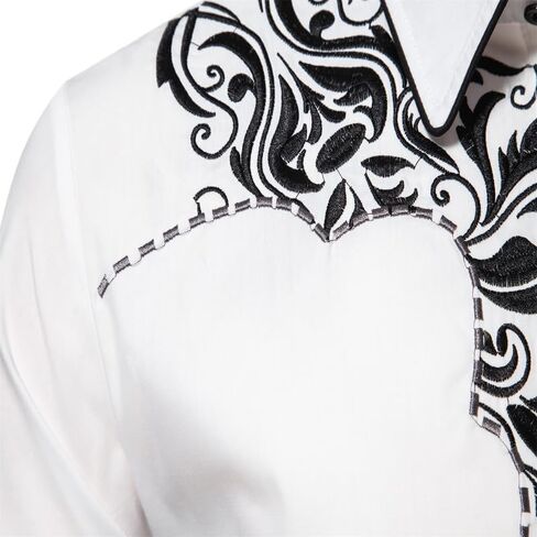 Kissqiqi Mens Western Cowboy Shirt زر غير رسمي أسفل الأكمام الطويلة قمصان مطرزة in Kuwait