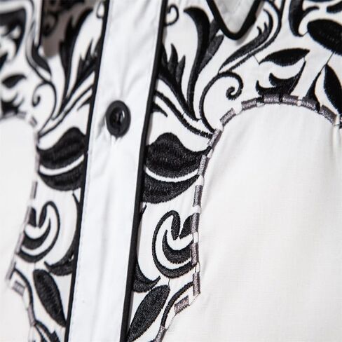 Kissqiqi Mens Western Cowboy Shirt زر غير رسمي أسفل الأكمام الطويلة قمصان مطرزة in Kuwait