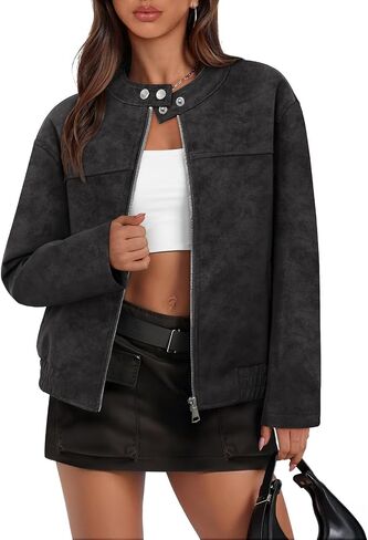 Merokeety Women’s 2025 Faux Suede Bomber Jackets Trendy Long Sleeve Zip Up Fall Winter Coat in Saudi Arabia