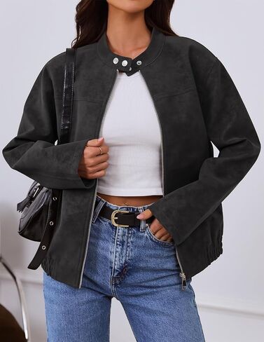 Merokeety Women’s 2025 Faux Suede Bomber Jackets Trendy Long Sleeve Zip Up Fall Winter Coat in Saudi Arabia