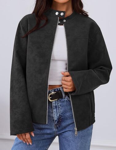 Merokeety Women’s 2025 Faux Suede Bomber Jackets Trendy Long Sleeve Zip Up Fall Winter Coat in Saudi Arabia