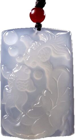 Natural White Chalcedony Lotus Leaf Goldfish Carved Pendant Necklace in Saudi Arabia