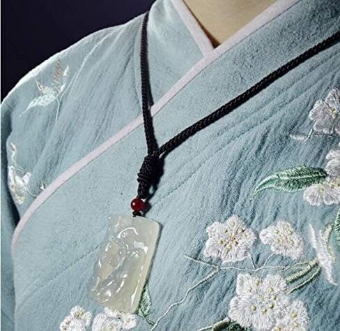Natural White Chalcedony Lotus Leaf Goldfish Carved Pendant Necklace in Saudi Arabia