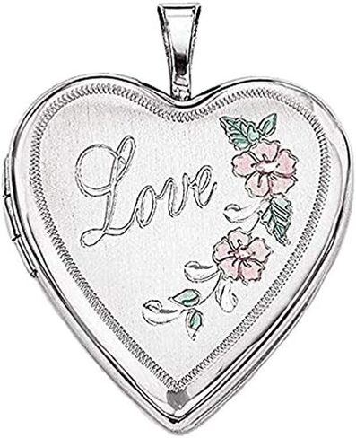 PicturesOnGold.com Sterling Silver Love Rose Heart Locket with Pink and Green Enamel - 3/4 Inch X 3/4 Inch with Engraving in Saudi Arabia