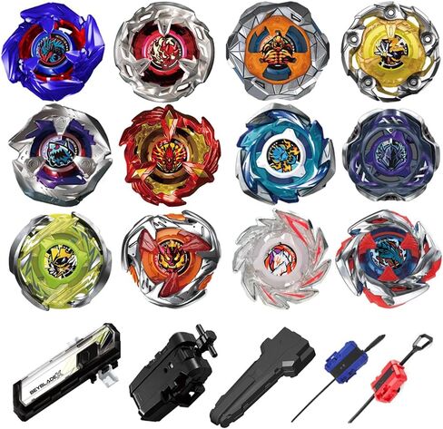 مجموعة BX Bey Battling Spinning Top Set، ألعاب BX Gyro Gaming، BX Burst Tops، BX Launchers Grip Starter، لعبة القتال القتالية، مقبض BX، هدية رائعة للأولاد (A: 12 Gyro Tops) in Kuwait