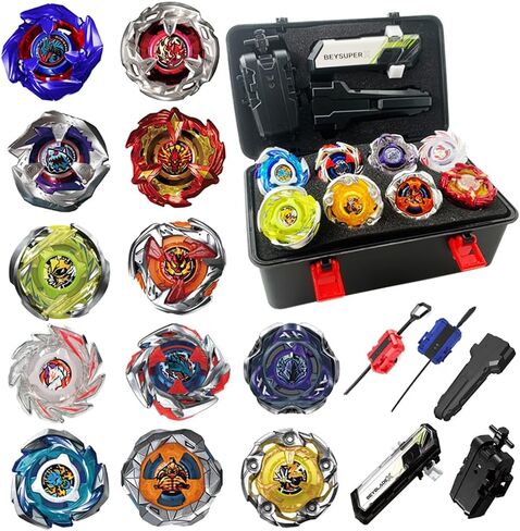 مجموعة BX Bey Battling Spinning Top Set، ألعاب BX Gyro Gaming، BX Burst Tops، BX Launchers Grip Starter، لعبة القتال القتالية، مقبض BX، هدية رائعة للأولاد (A: 12 Gyro Tops) in Kuwait